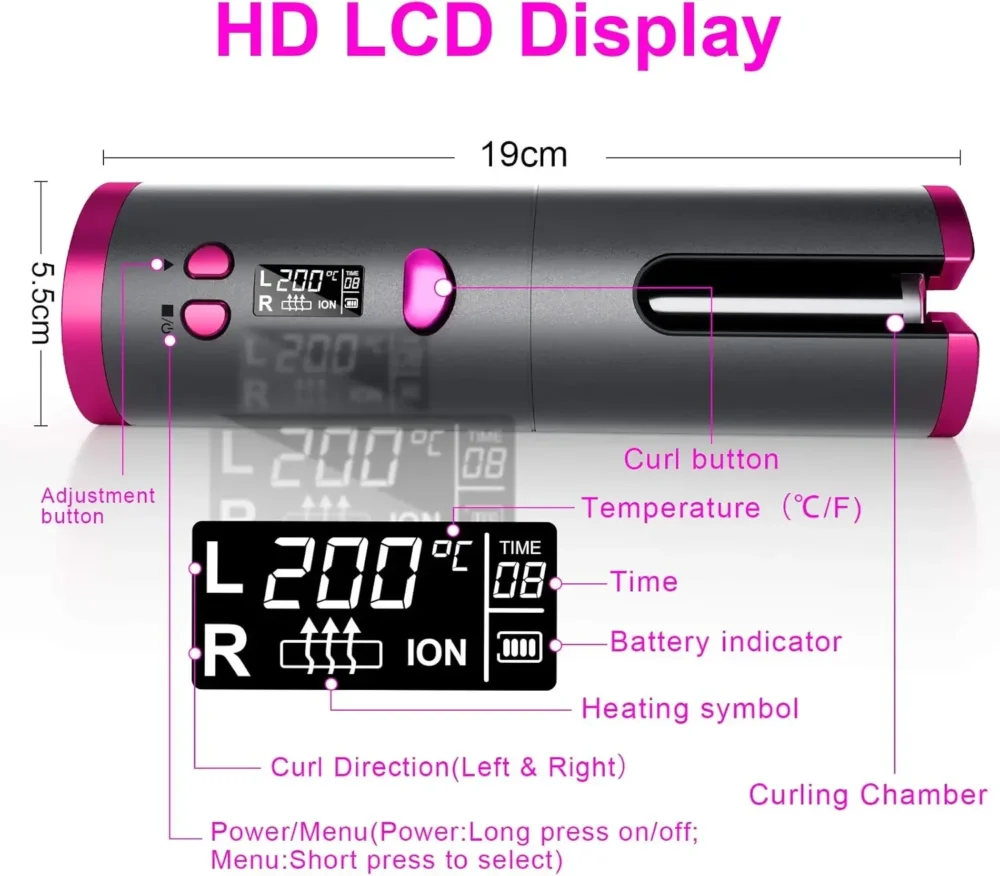Automatic Wireless Hair Curler Cordless Rotating USB Rechargeable Curling Iron Display Temperature Adjustable Timing Hair Curler - Image 3
