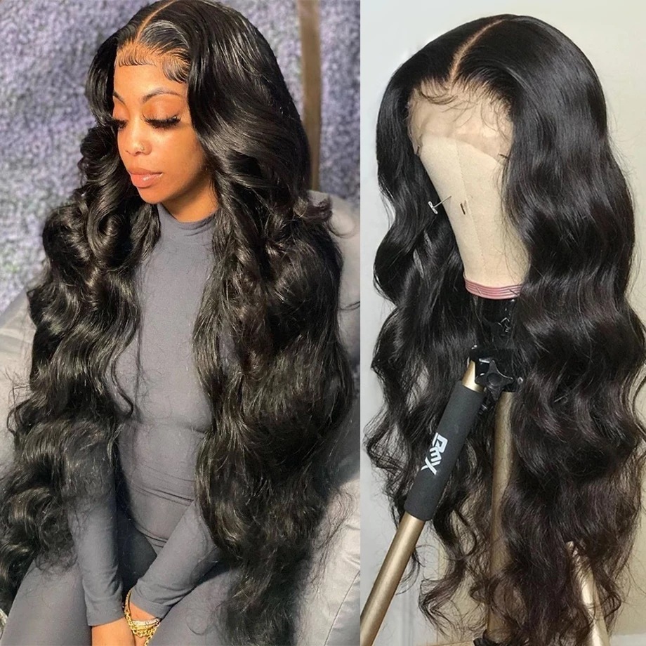 "Pizazz Body Wave HD Lace Front Wig – 180% Density Glamour"-Black Chemical Fiber